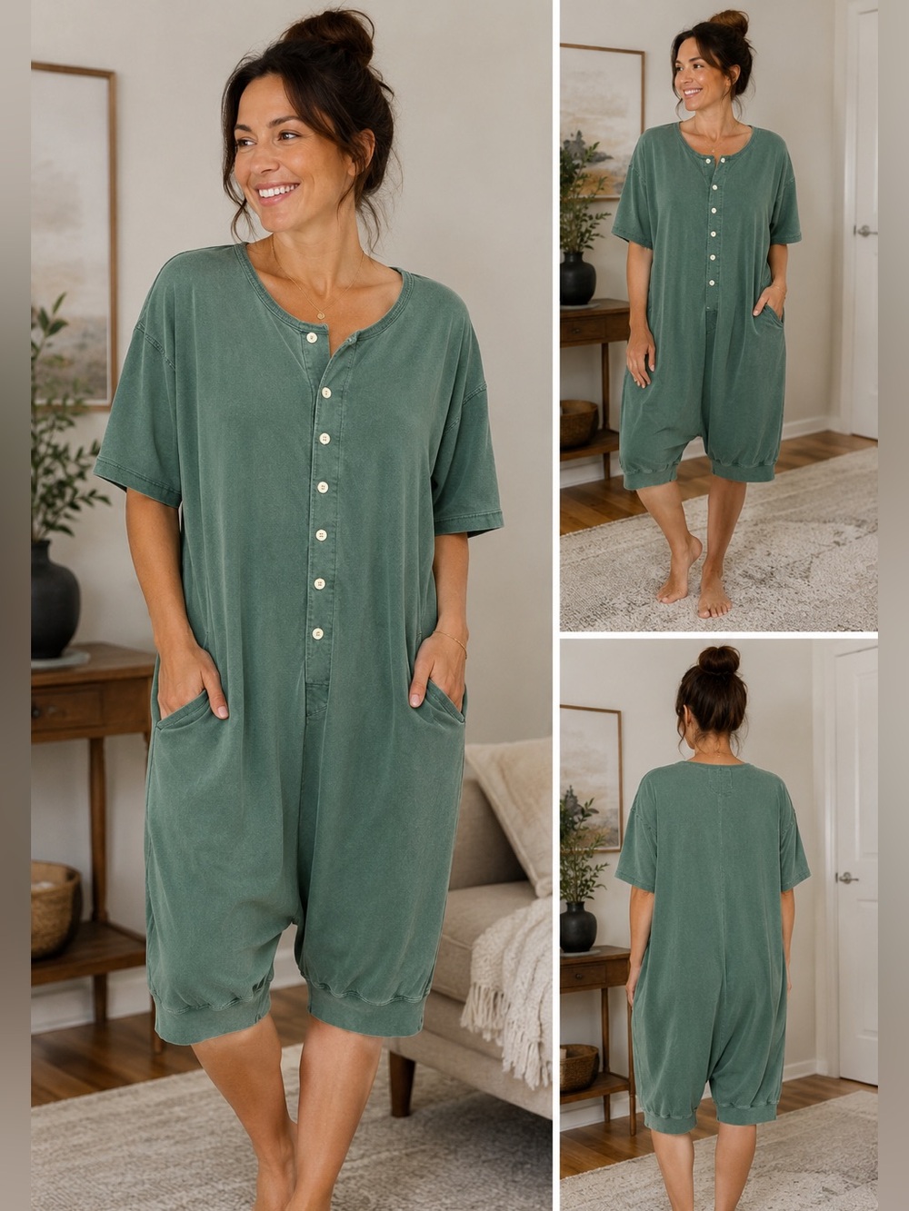 J.Crew 100% Cotton One-Piece Pajama | Size L | Green